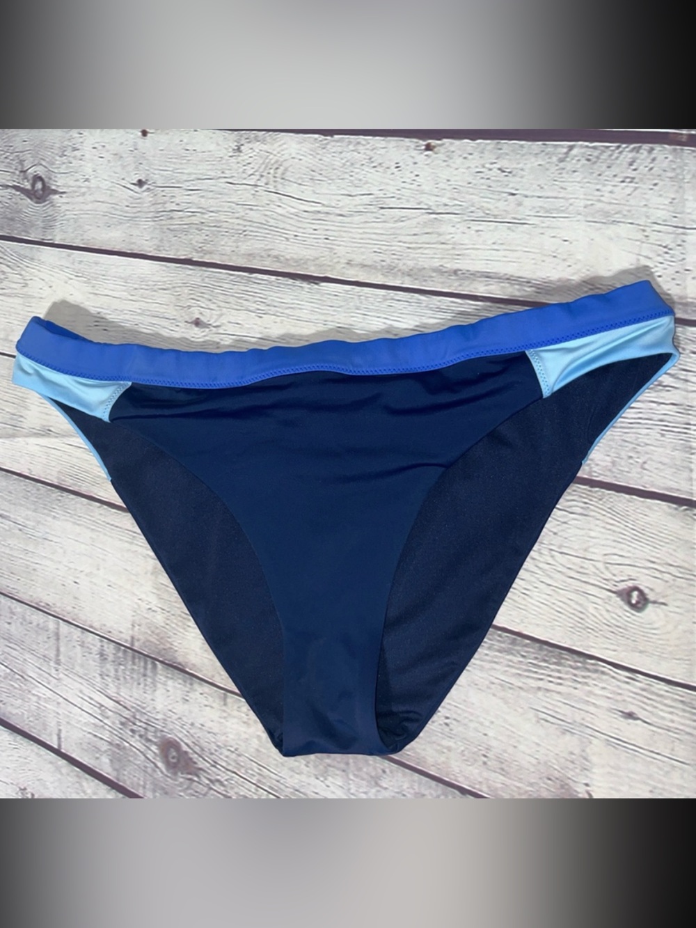 Athleta Navy Bikini Bottom with Light and Royal Blue Trim